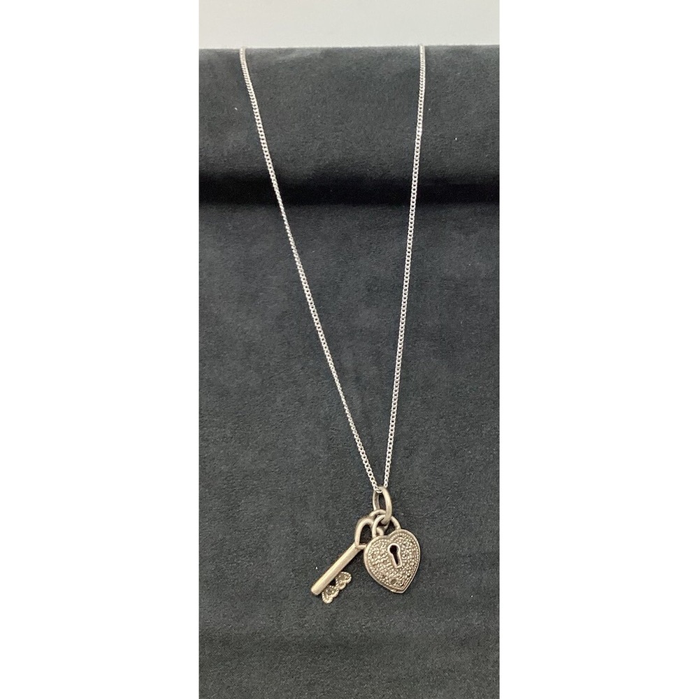 Vintage Silver 925 Lock And Key Necklace 17 3/4" Chain